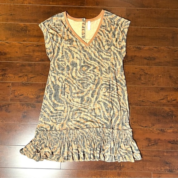 ANTHROPOLOGIE Daily Practice Ruffled Mini Dress Animal Print Brown Size XS - Picture 3 of 14